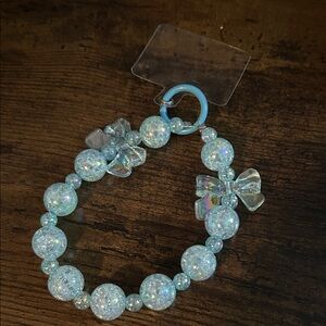Glittery Blue Beaded Wrist Lanyard with Bow Accents